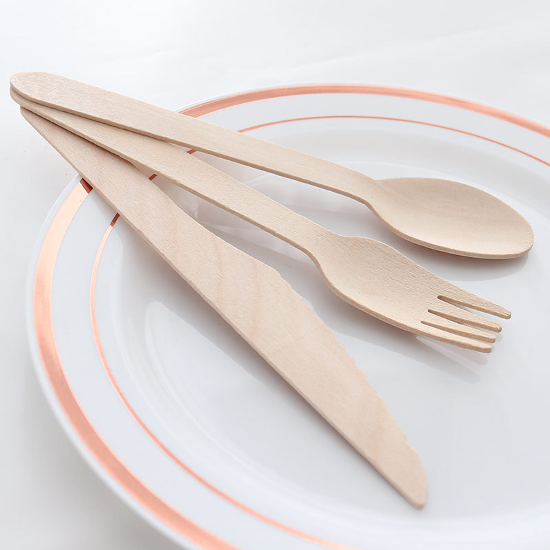 Disposable Wooden Knife, Fork and Spoon Tableware Wooden Tableware Wood Knife Wooden Fork Wooden Spoon Wood Cake Knife Dessert Spoon Fruit Fork