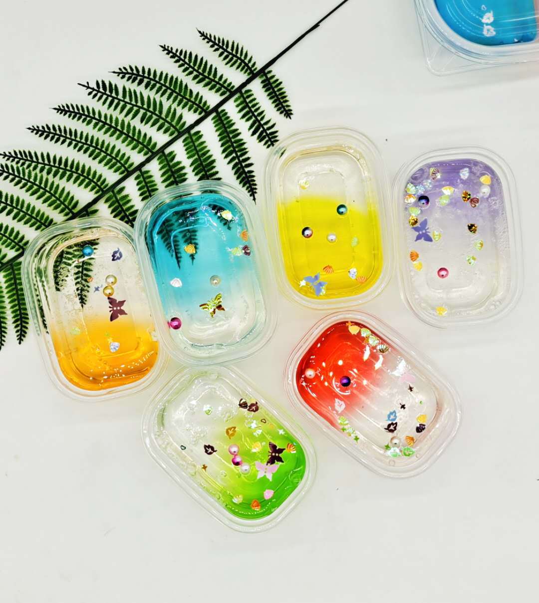 新款双拼起泡胶高透双色水晶泥泰透彩泥史莱姆地摊炫彩玻璃泥批发