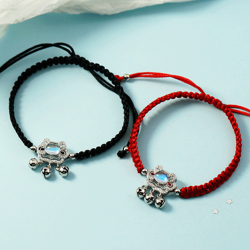 蓝月光石平安锁编织手绳女轻奢小众设计同心锁如意长命锁原创手链