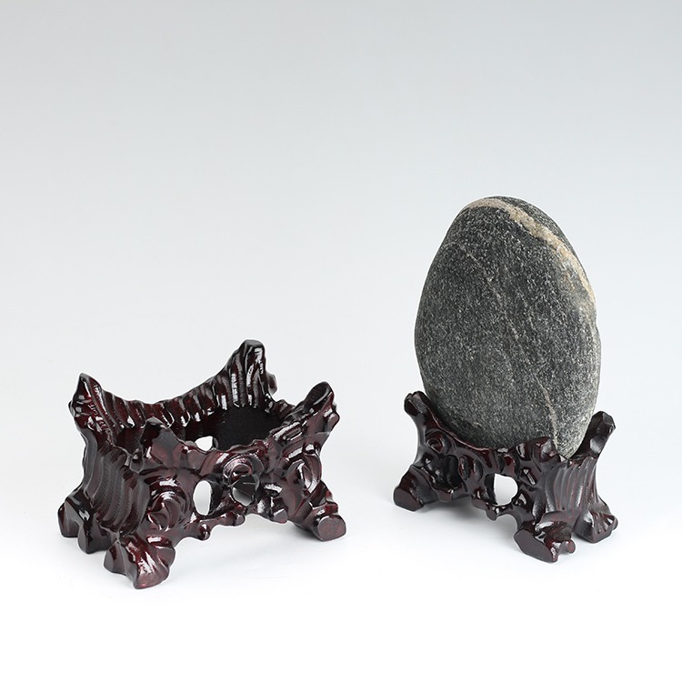 带槽奇石头底座鹅卵石底座黄河石底座风凌石草画石国画石底座实木