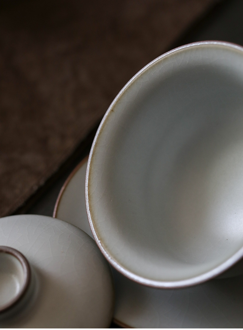 景德镇象牙白汝窑盖碗纯手工大号汝瓷茶碗功夫茶具三才盖碗泡茶碗