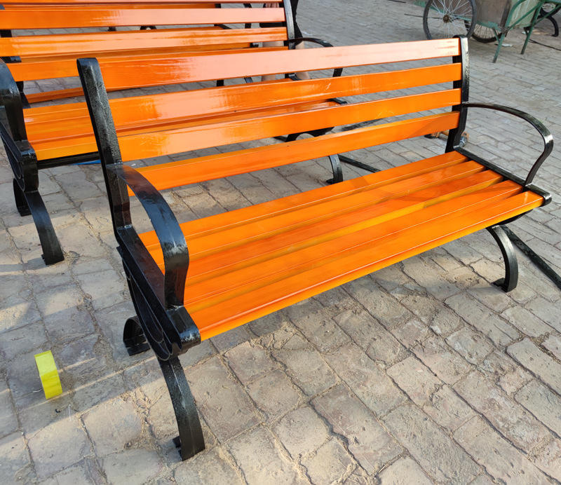 北京户外公园椅1.5米长条靠背椅1.8塑木平凳铸铁腿大八字成品座椅