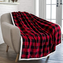 Buffalo Check Sherpa 毛毯 | 红色黑色格子法兰绒羊毛毯 | 圣诞