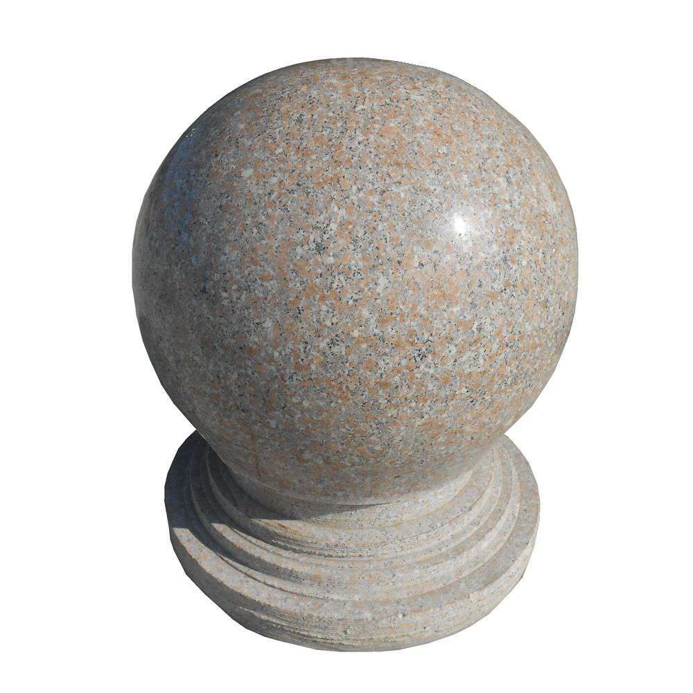 五莲红大理石球墩图片 50挡车球路障球 圆形车挡石材圆球一个价格