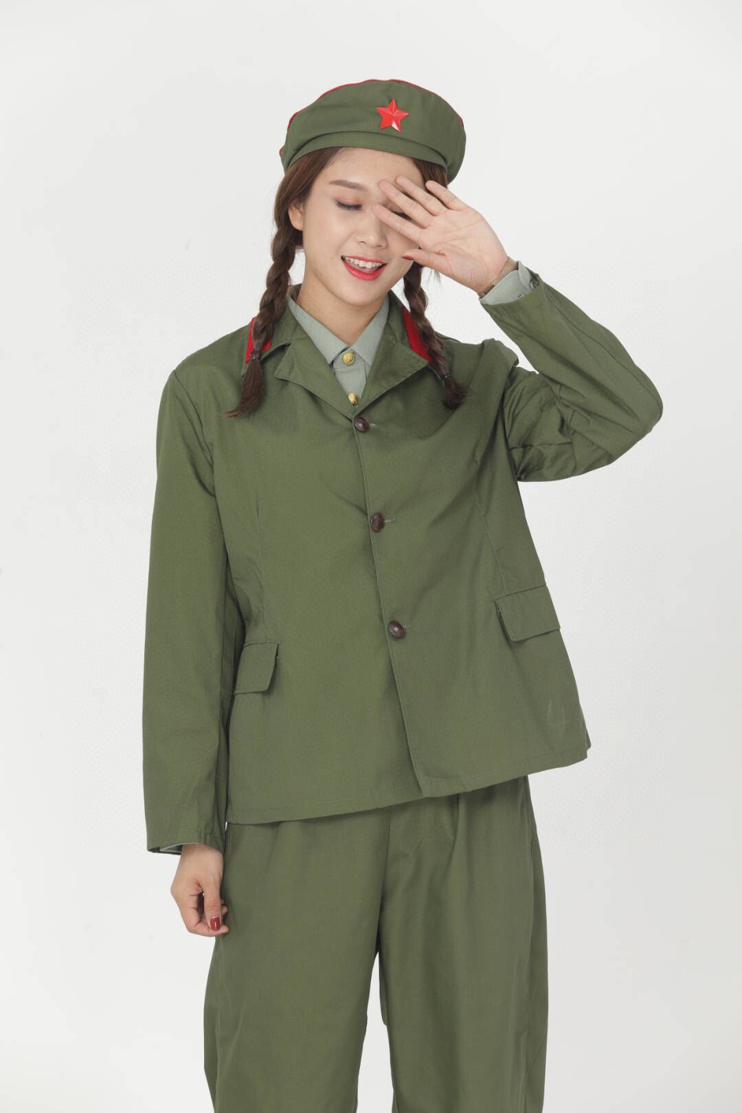 65式军装 老式军绿迷彩服套装 红卫兵五角星演出服 军干服