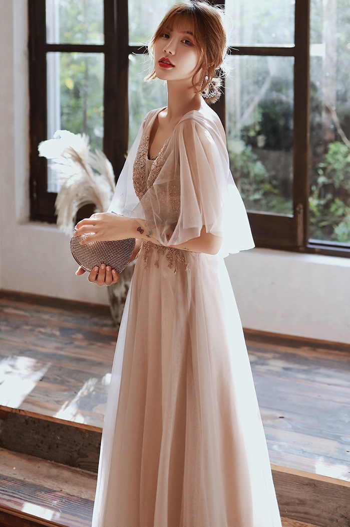 晚礼服女2022新款春季仙气梦幻森系长袖气质优雅主持人宴会晚礼服