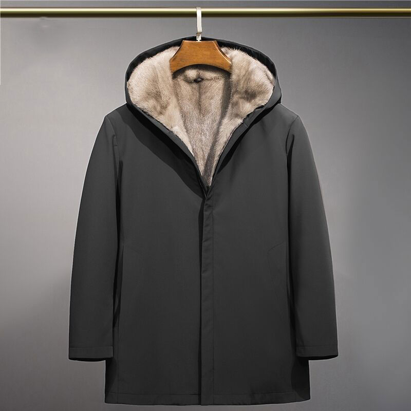 新款尼克服男貂皮内胆中老年短款皮毛一体整貂外套派克服翻领皮