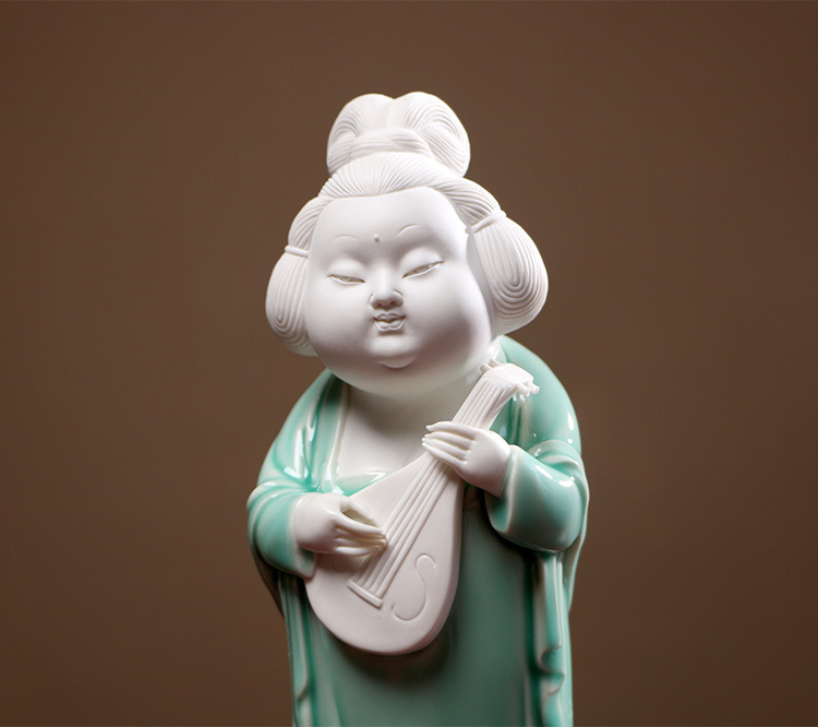 唐代仕女青瓷人物奏乐陶瓷摆件书柜子家居装饰品桌面新中式工艺品