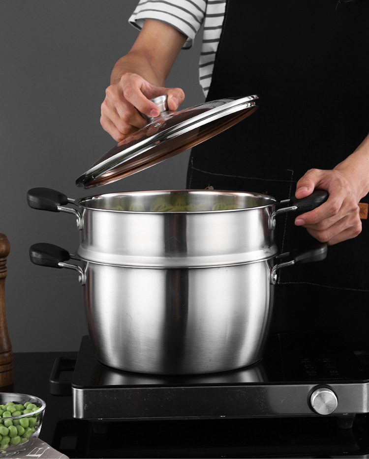 不锈钢复底奶锅早餐锅加厚蒸锅汤锅宝宝辅食煮奶锅炉灶通用批发