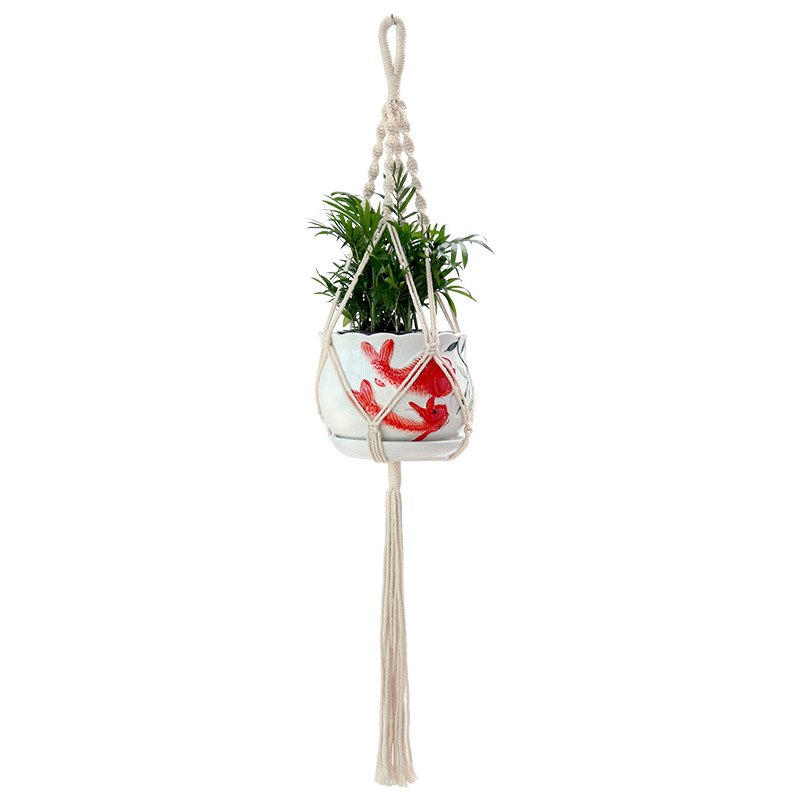 Exclusive for Cross-Border Cotton String Flower Pot Cradle and Flower Pot Net Bag Hand-Woven Cotton String Plant Hanging Flower Pot Net Bag