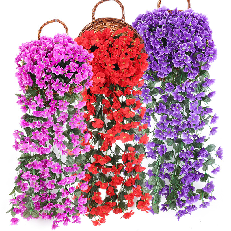 Artificial Flower Violet Hanging Flower Vine Wall Hanging Chlorophytum Comosum Hanging Basket Flower Living Room Balcony Home Decorative Wall Hangings Flower