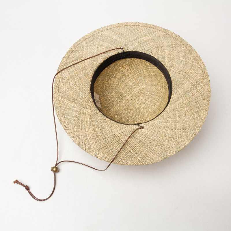 儿童春夏新款圆顶宽檐带防风绳蒲草草帽户外旅游沙滩遮阳大沿草帽