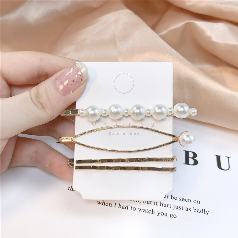 INS Korean Metal Pearl Barrettes Set Trending Girl Hundred Arch Clip Simple Side Clip Hairpin Hair Ornaments Female