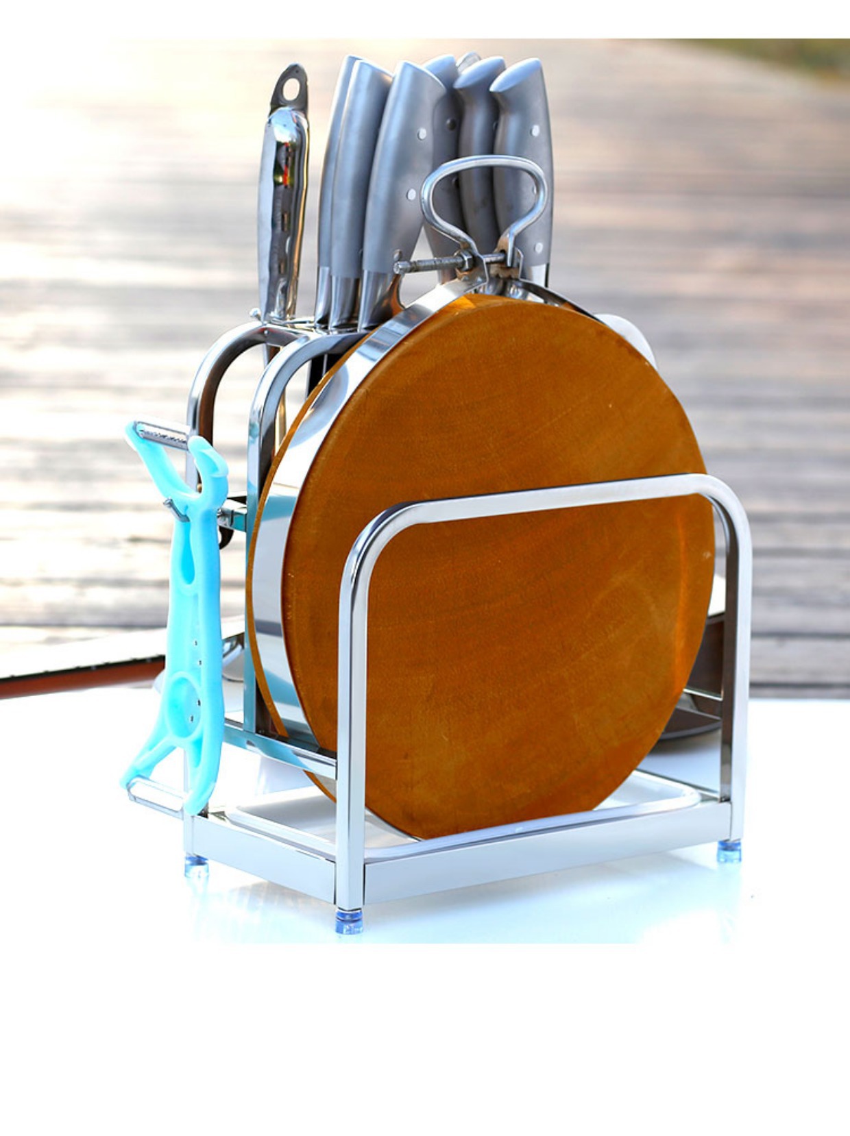 小号简约插刀架砧板架菜刀架放刀和砧板架一体简易不锈钢粘板刀架