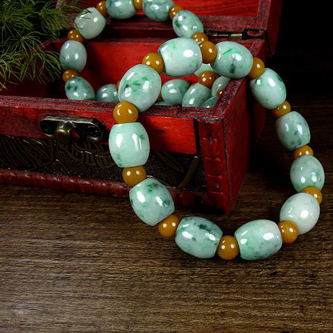 真品缅甸a货翡翠豆色路路通手链冰糯种如意桶珠手串挂件男女