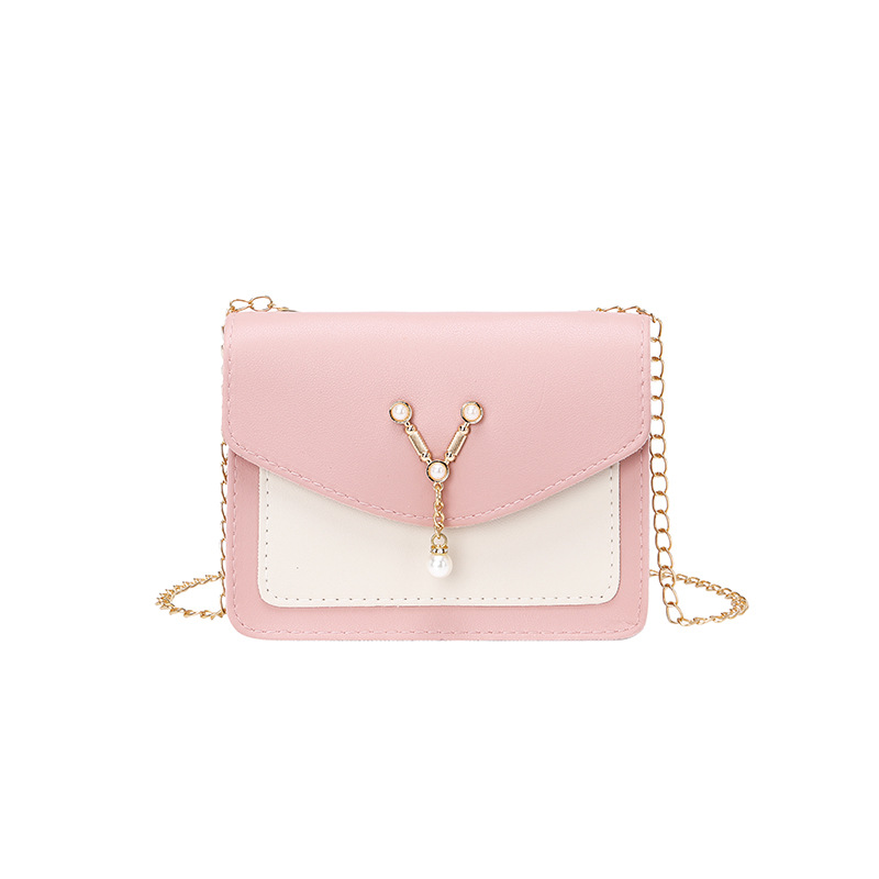 Elegant Sweet Pearl Pendant Small Square Bag 2022 Autumn and Winter New Fashion Color Contrast Women's Shoulder Bag Messenger Bag