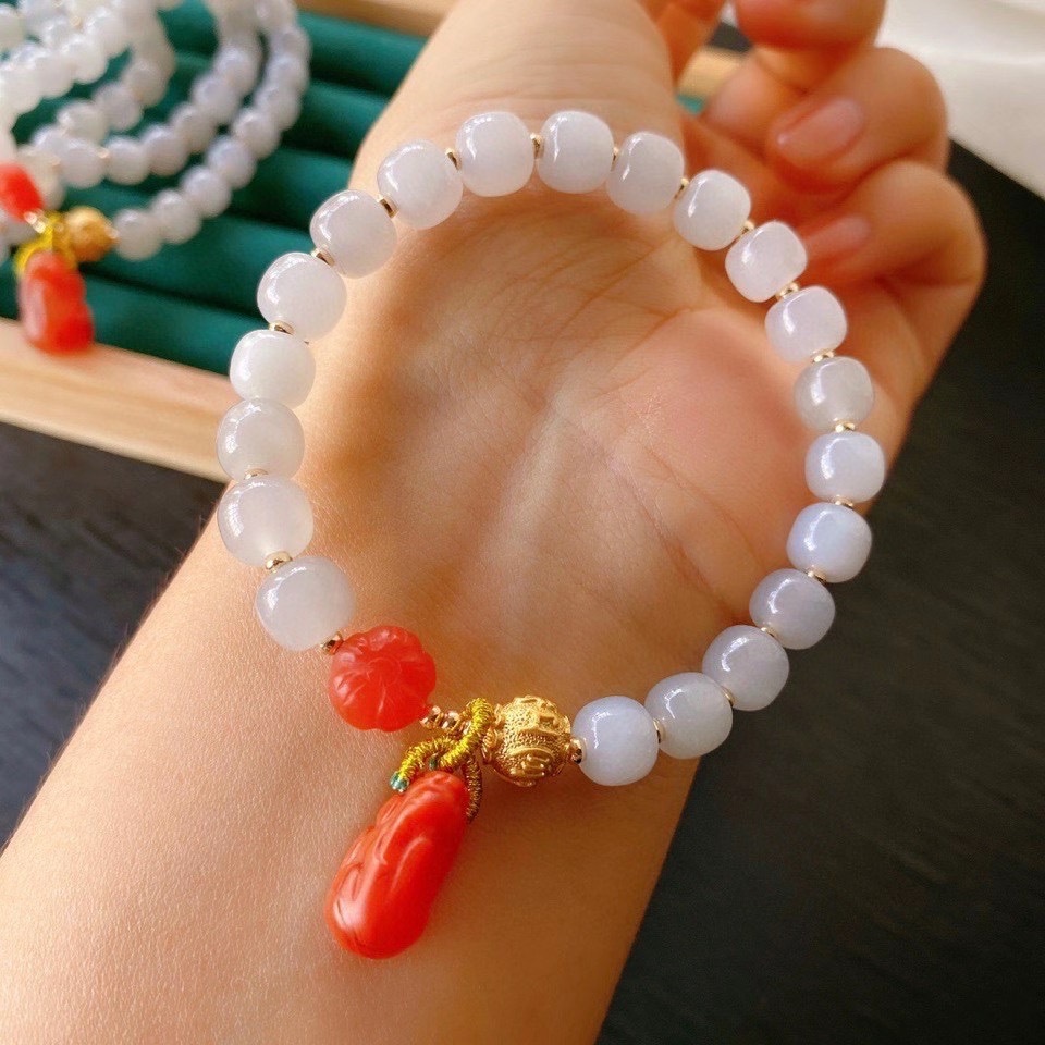 天然和田玉烟紫手链手串搭配保山南红貔貅原创设计手饰支持复检