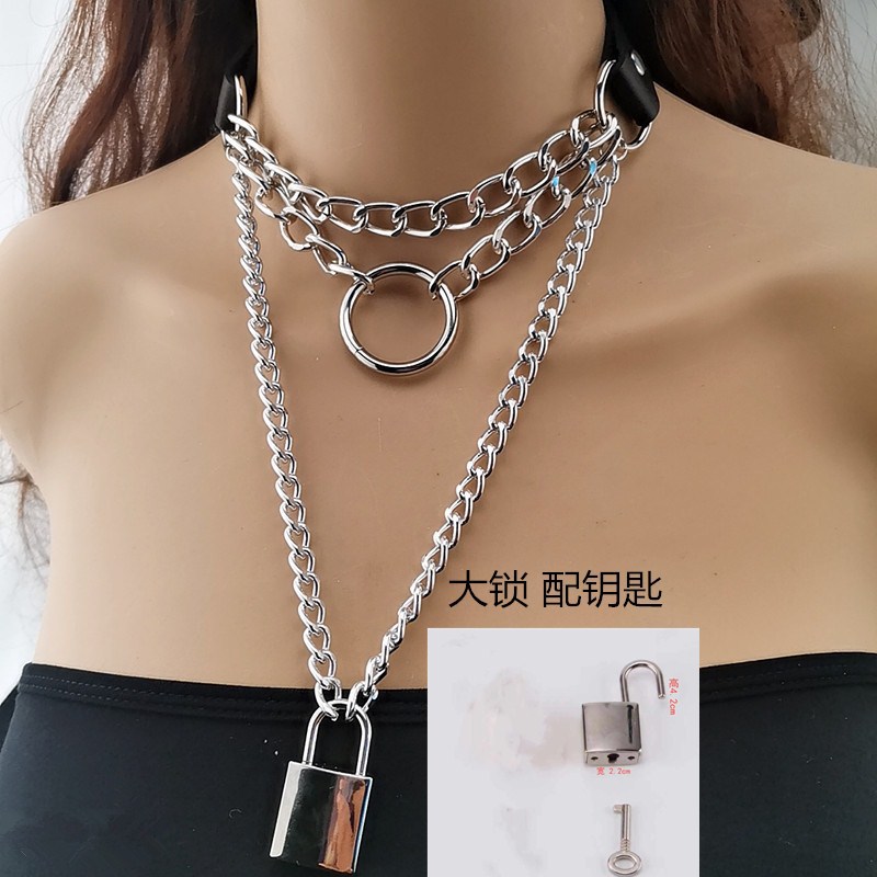 欧美个性时尚pu皮圆环项圈项链朋克街拍链条锁吊坠颈带脖链锁骨链