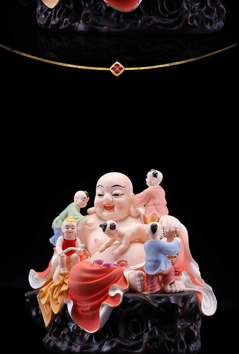 本器 五子弥勒佛像陶瓷摆件家用供奉招财多仔佛五子登科大肚笑佛