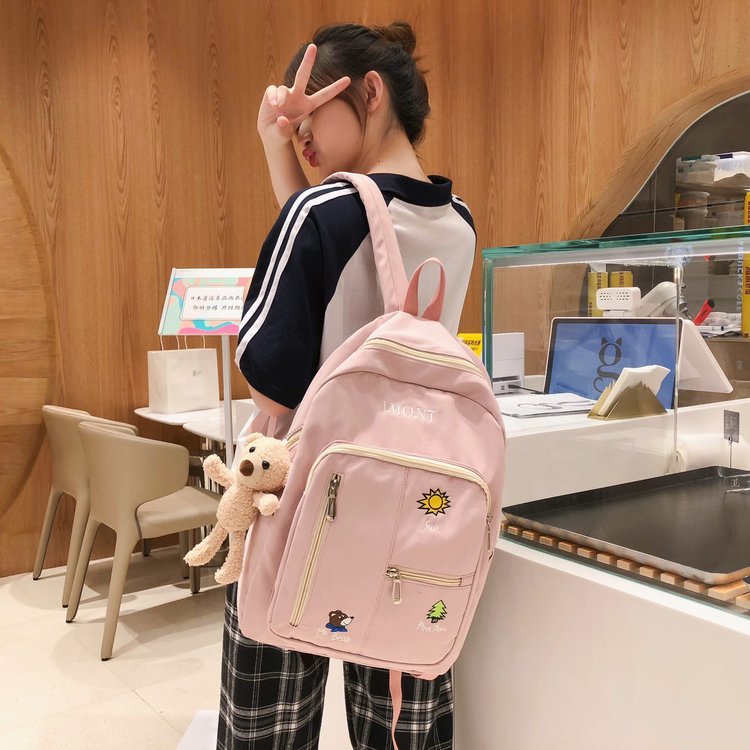 2020 New Korean Style College Style Embroidery Cartoon Junior High School Student Schoolbag Versatile Mori Girl Backpack