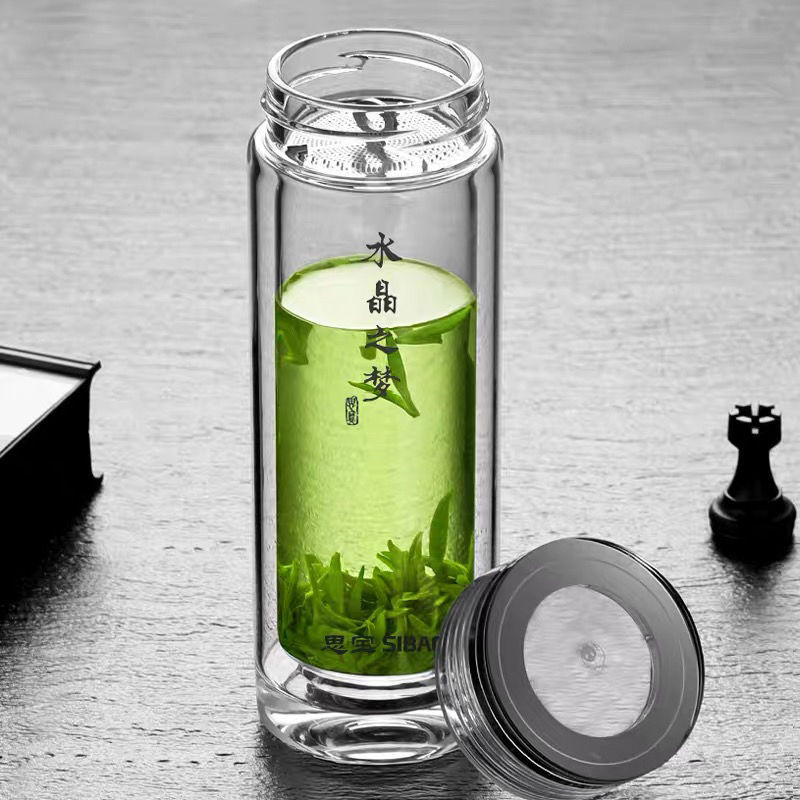 思宝水晶之梦双层玻璃杯高档商务车载办公水杯团购批发礼品茶杯