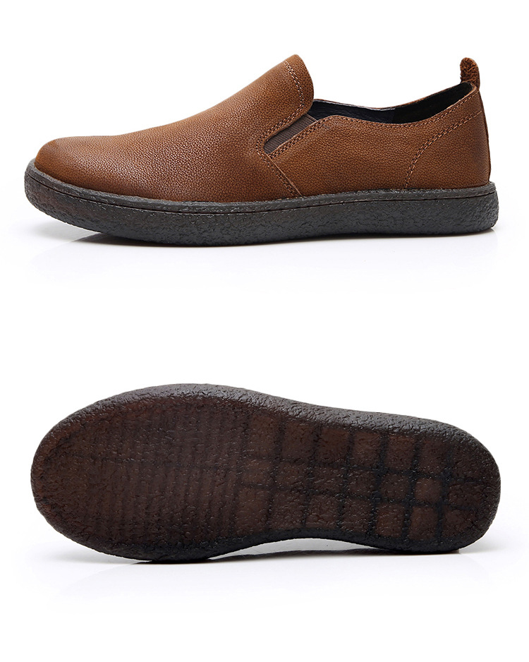 产地货源头层牛皮牛筋底男皮鞋透气真皮缝制休闲软底懒人棕色男鞋