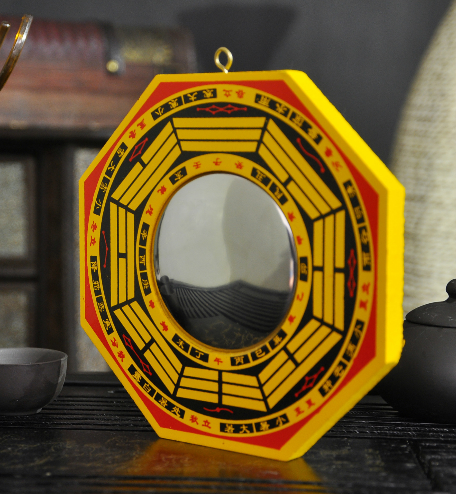 佛心居风水工艺品 四季木八卦镜 凹凸八卦镜挂件风水用品家居挂饰