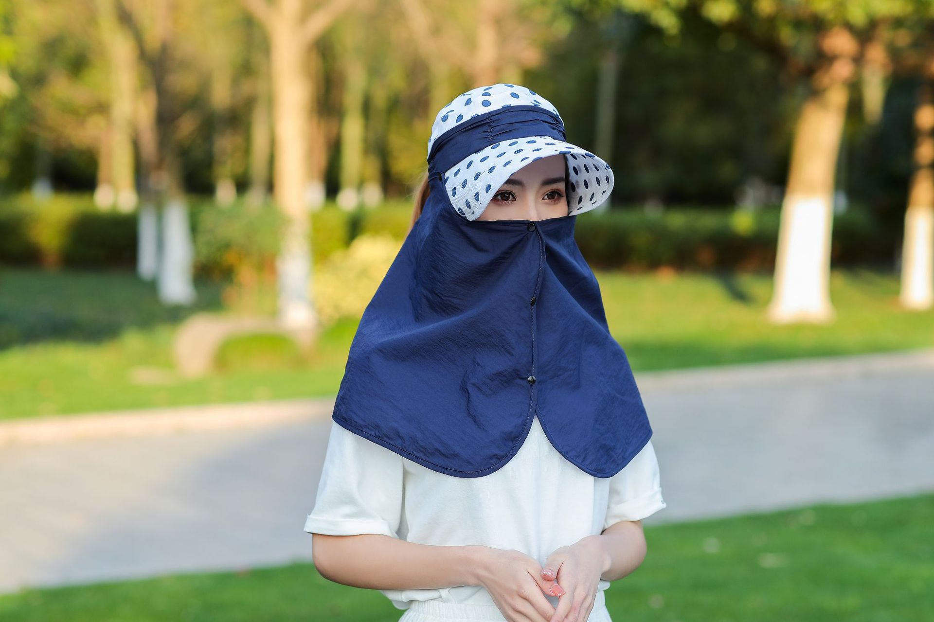 防晒面纱女夏季遮阳帽户外大沿折叠骑车遮脸采茶干活防晒太阳帽子