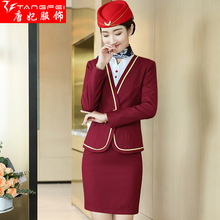西装套装女职业2020新款航空乘务员蓝西服工装酒店前台美容工作服