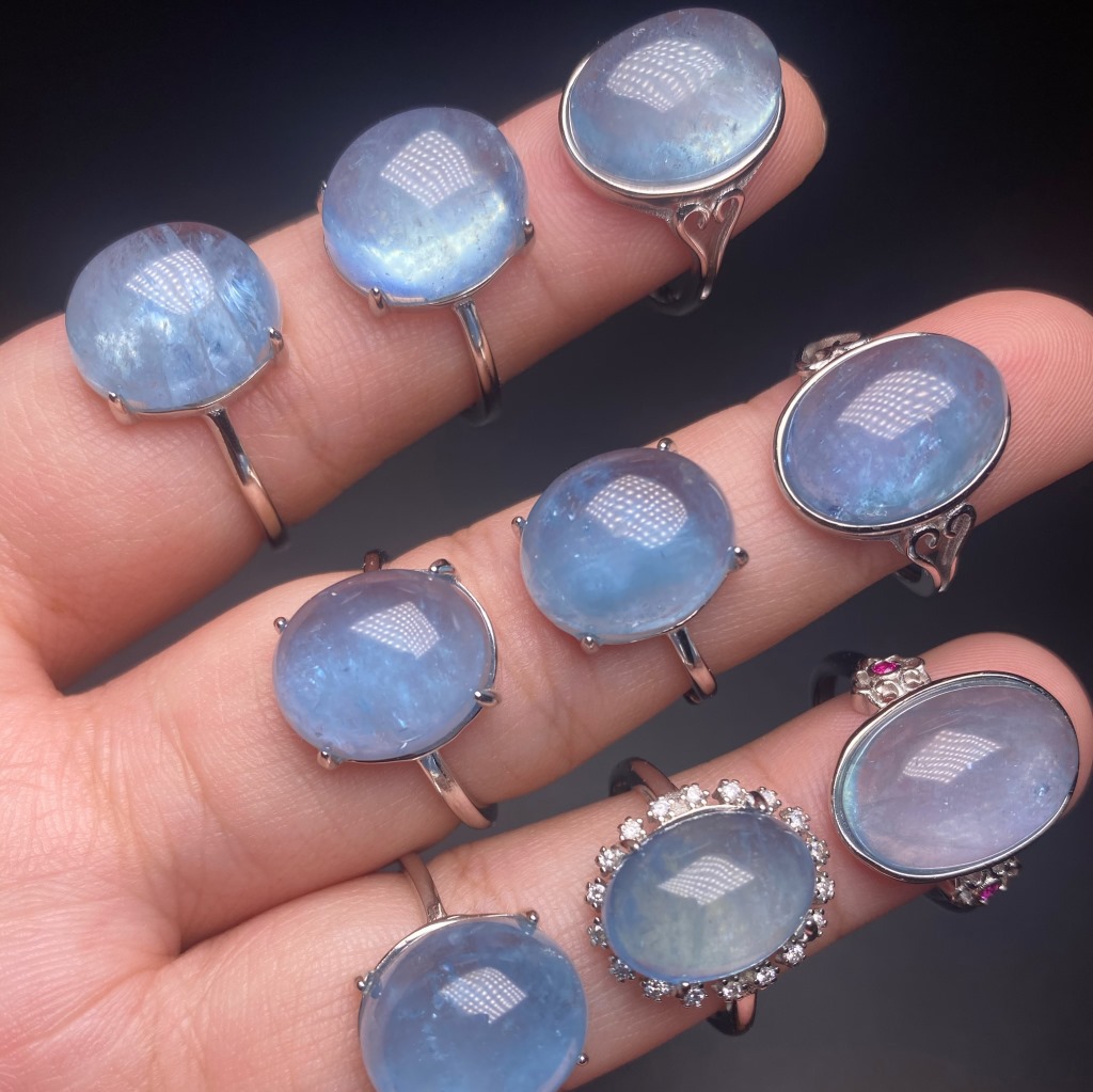 天然海蓝宝女戒海蓝宝石s925纯银镶嵌款式简单大方复古风指环