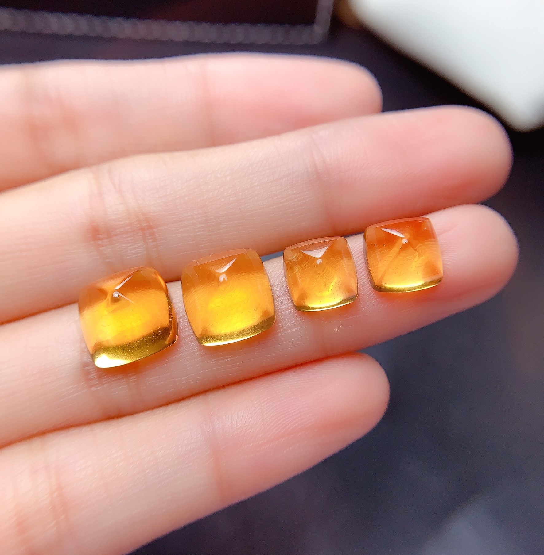 紫水晶黄水晶 糖塔宝石糖包山切工方形8mm10mm裸石戒面代加工首饰