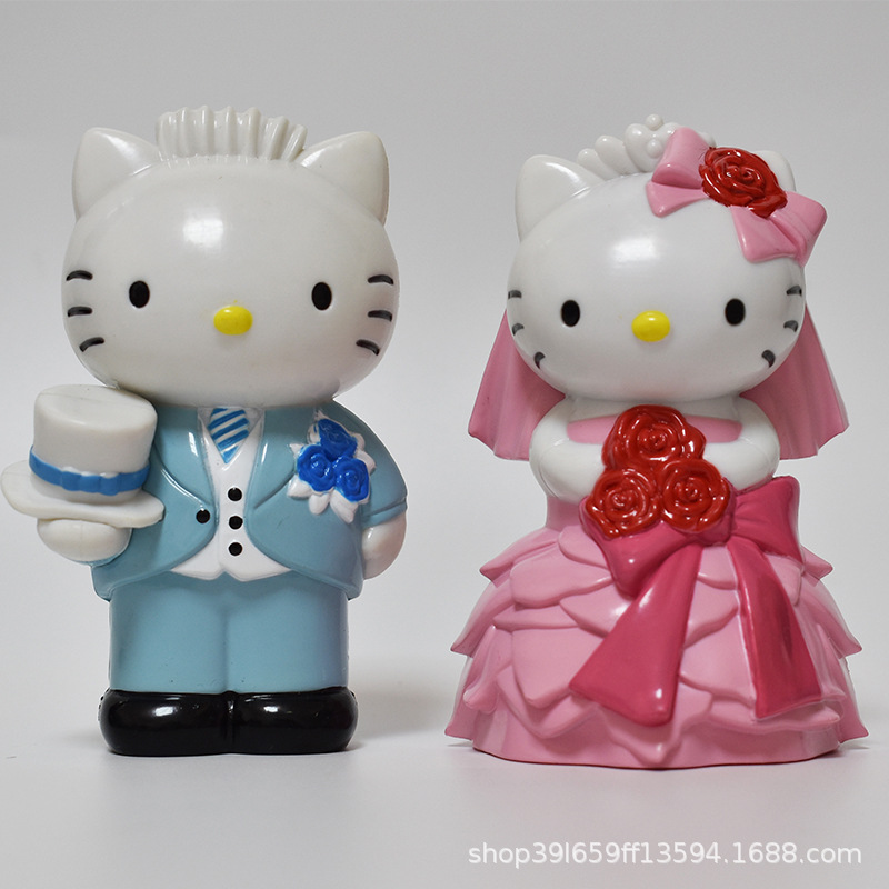 2款kt猫婚纱礼服系列手办玩偶 可爱萌萌猫咪婚礼蛋糕装饰摆件公仔