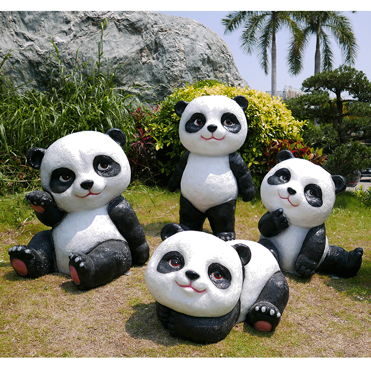 卡通几何熊猫玻璃钢雕塑仿真动物摆件户外园林动物园庭院商场装饰