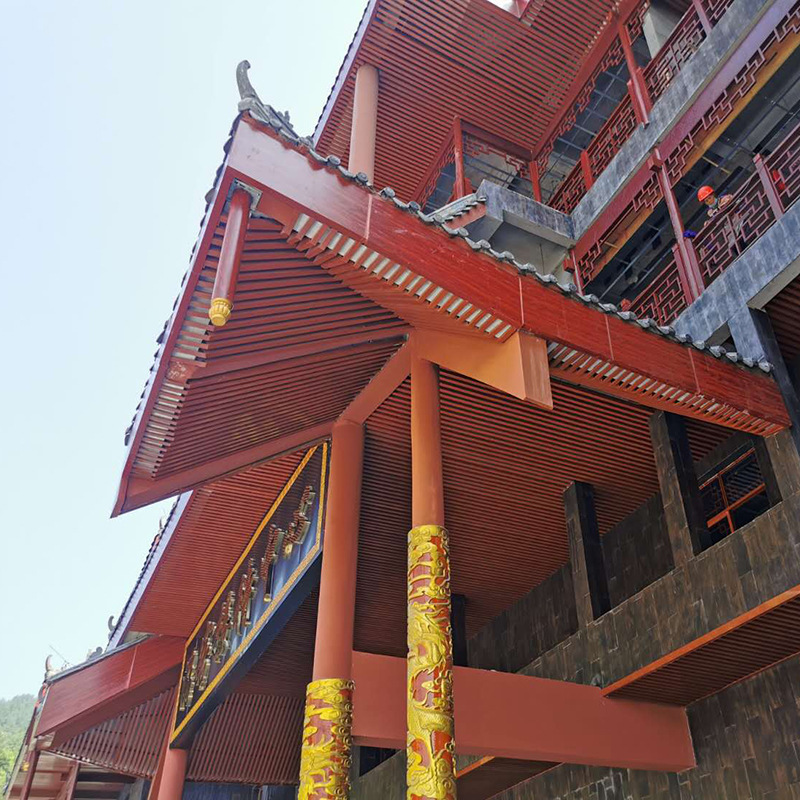酉阳仿红木铝方通天花吊顶 走廊屋檐型材凹槽铝方通吊顶装饰