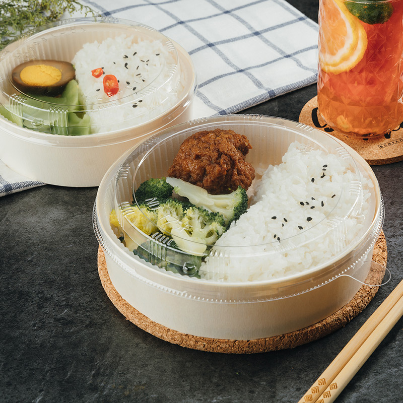 卡木龙一次性圆形pp可加热餐盒快餐便当盒食品外卖打包盒木质饭盒