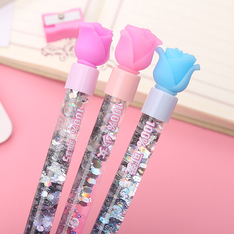 Creative Student Pen Trending Cute Girl Quicksand Gel Pen Cute Silicone Doll Hairstyle Oil Water-Based Sign Pen Wholesale