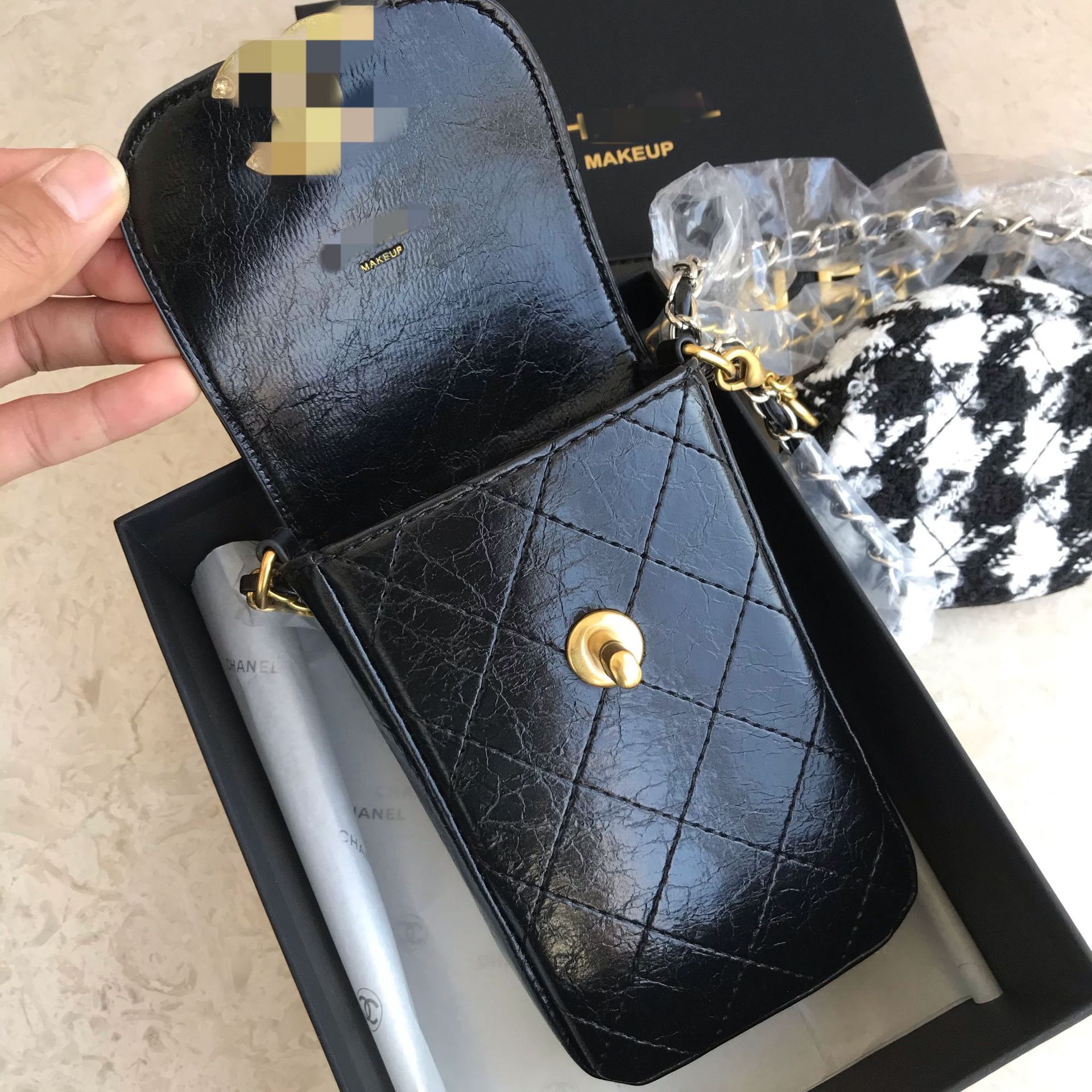 新款中古包 vip积分赠品手机包 2件套装 双色链条斜