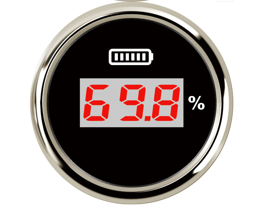 电量表圆形52mm不锈钢测量电瓶电量剩余 改装车用9-32v电池表