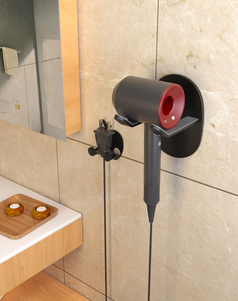 吹风机收纳架免打孔家用风筒支架卫生间壁挂黑色电吹风架子