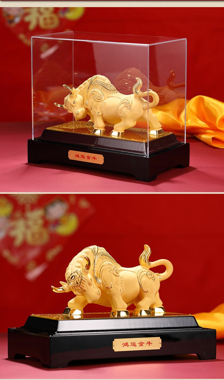 2021年绒沙金牛商务会销礼品牛气冲天镀金鸿运金牛摆件礼品定制