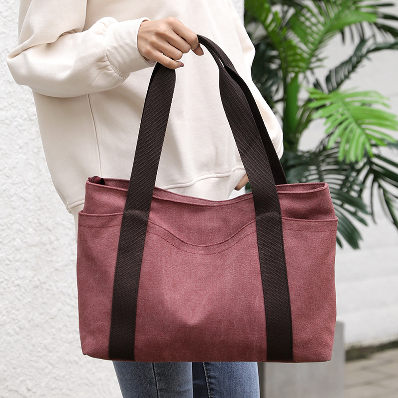 2020新款帆布包女韩版文艺单肩包简约大容量手提布袋包复古手提袋