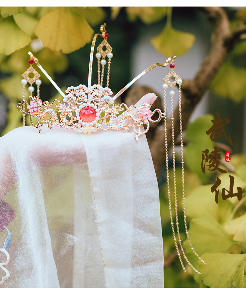 顶簪发冠儿童头饰秀禾汉服女古风流苏步摇发饰品全套古装头冠凤冠