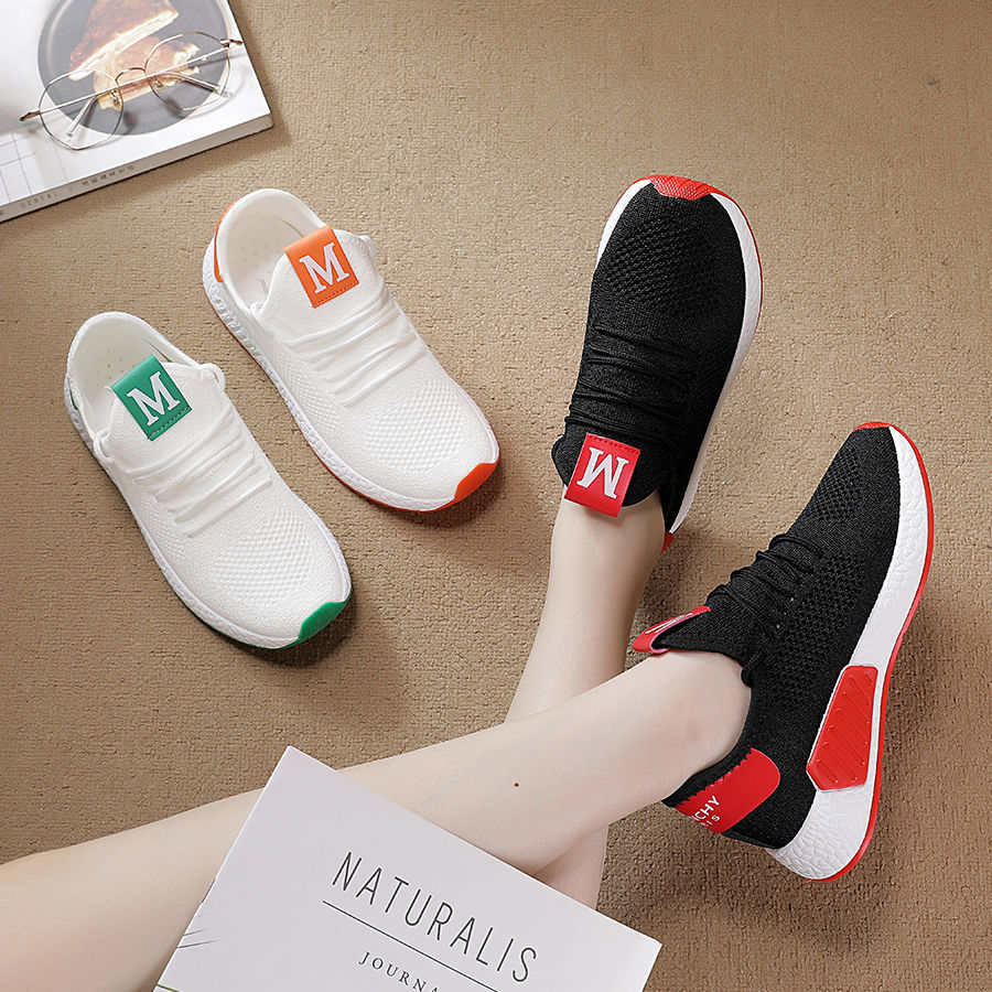 Fly-Knit Sneakers Women's Korean-Style Versatile Summer White Shoes Flat Casual Shoes Women's Shoes Spring and Autumn New Mesh Shoes Students