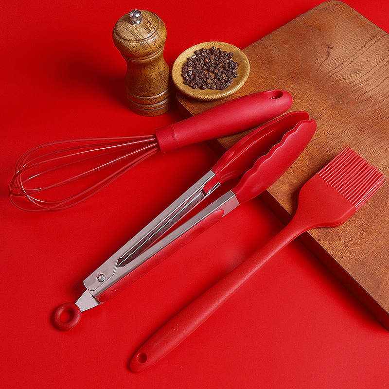 厨房耐高用烘焙三件套油刷打蛋器食物夹食品级硅胶材质