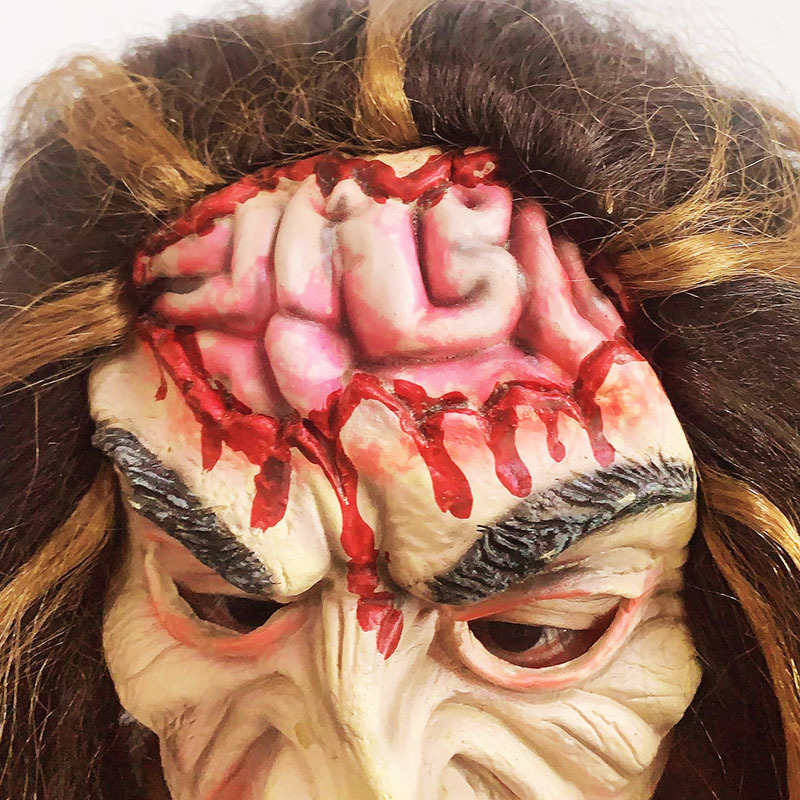 长发恐怖怪兽面具万圣恐怖爆脑面具假发环保乳胶派对假面脑浆款