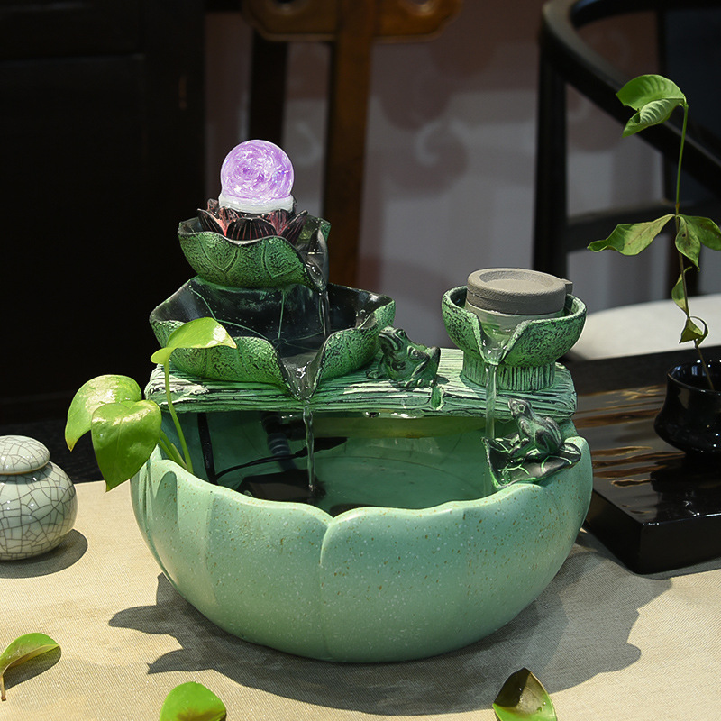 桌面风水轮假山流水喷泉室内客厅水车创意摆件转运球风水招财礼品