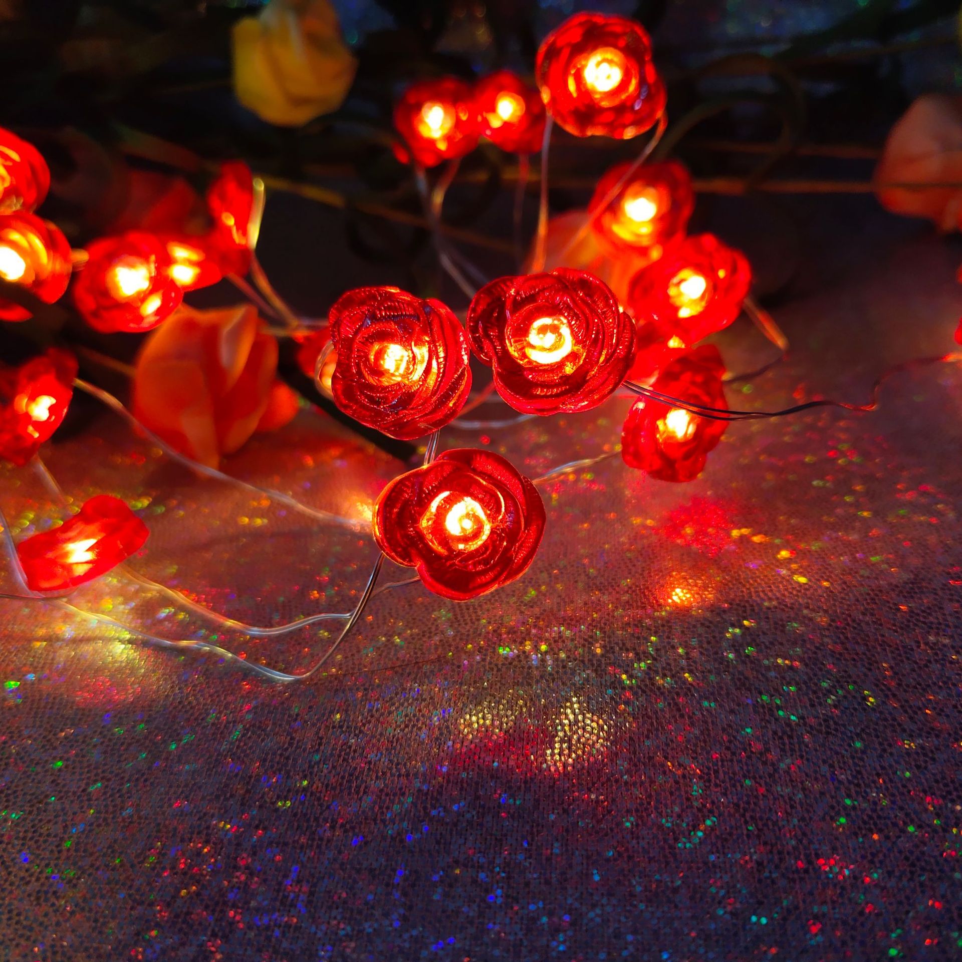 求婚表白神器 情人节发光玫瑰花led灯串 网红主播背景装饰led灯串