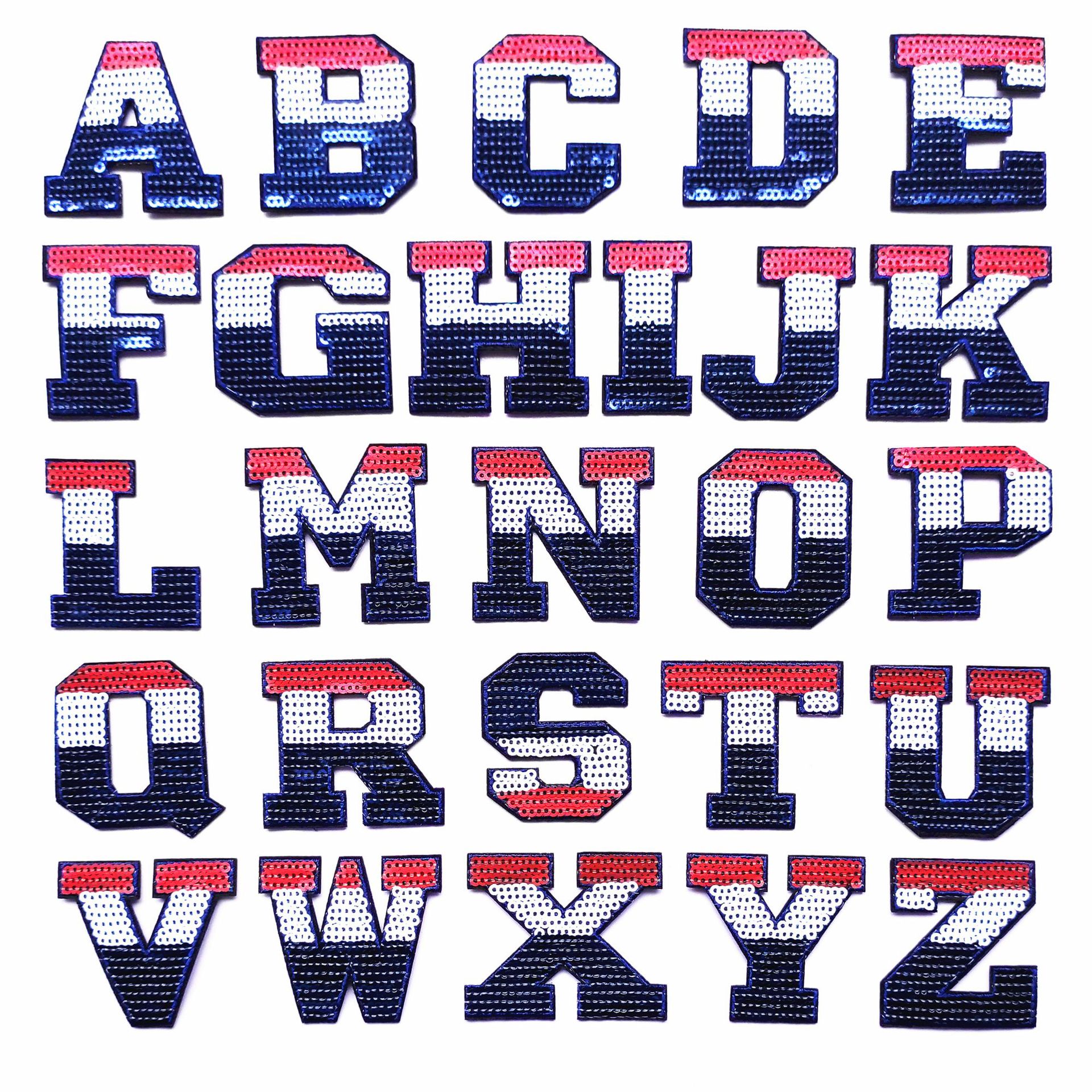 字母布贴刺绣亮片字母多色创意二十六个英文布贴外贸服装百搭补丁