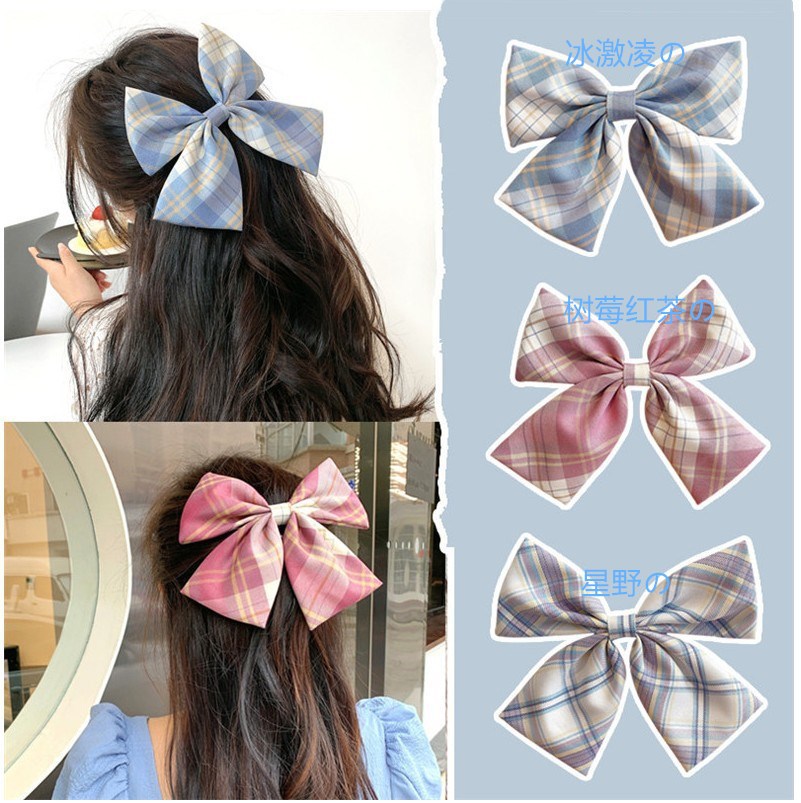 热销日系甜美jk蝴蝶结发夹ins网红格子弹簧夹刘海夹lolita发夹