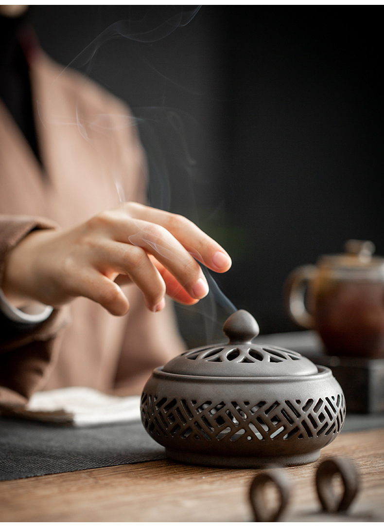 小夜灯陶瓷盘香炉禅意复古家用香薰炉檀香炉居室沉香
